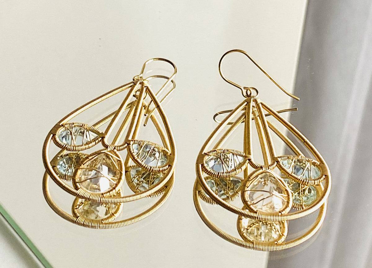 Splendid Aqaumarine Berryll Earrings Gold Setting Unique Showstopper Red Carpet