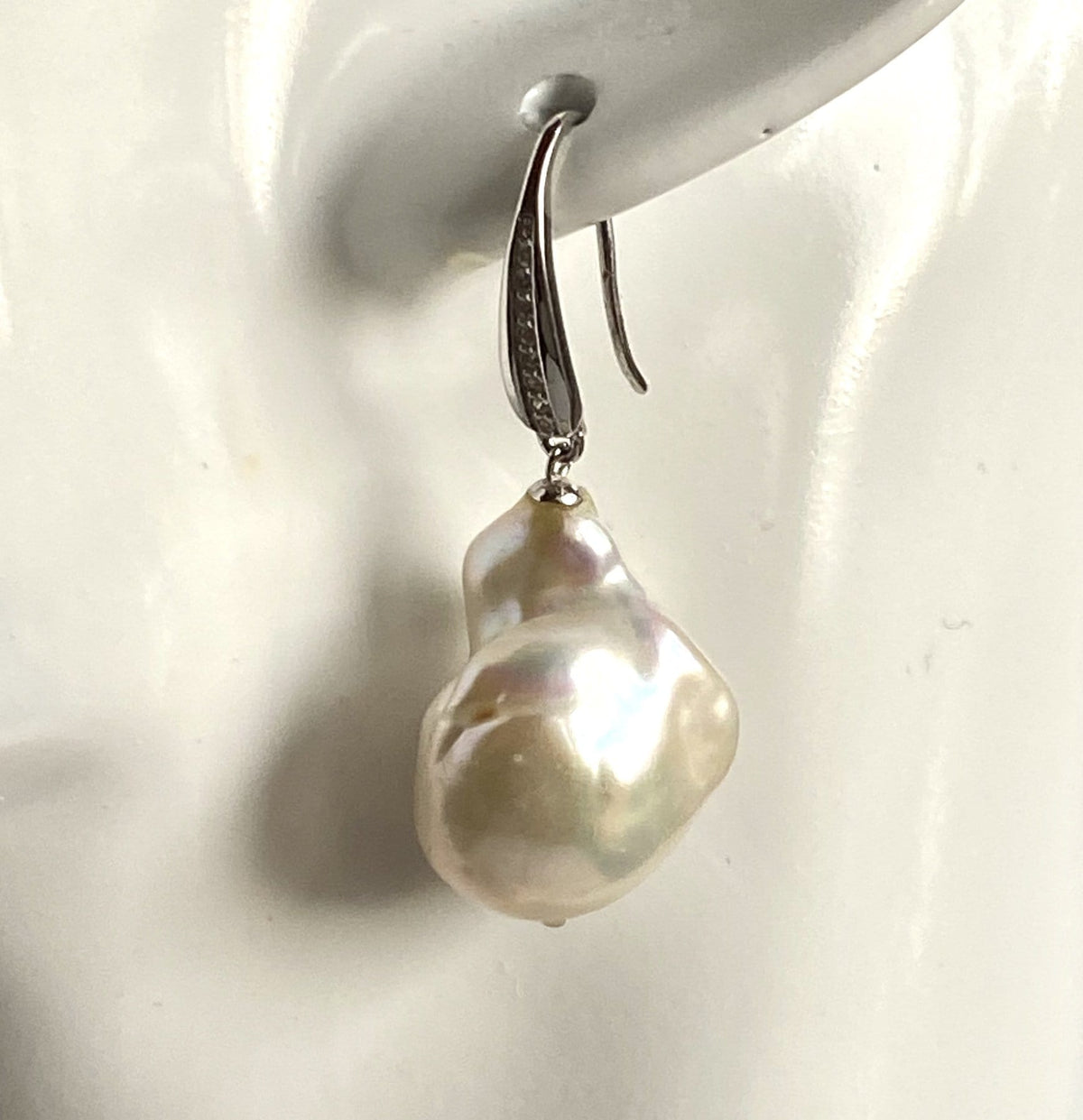 Pearl Earrings Dangle Irregular Silver setting