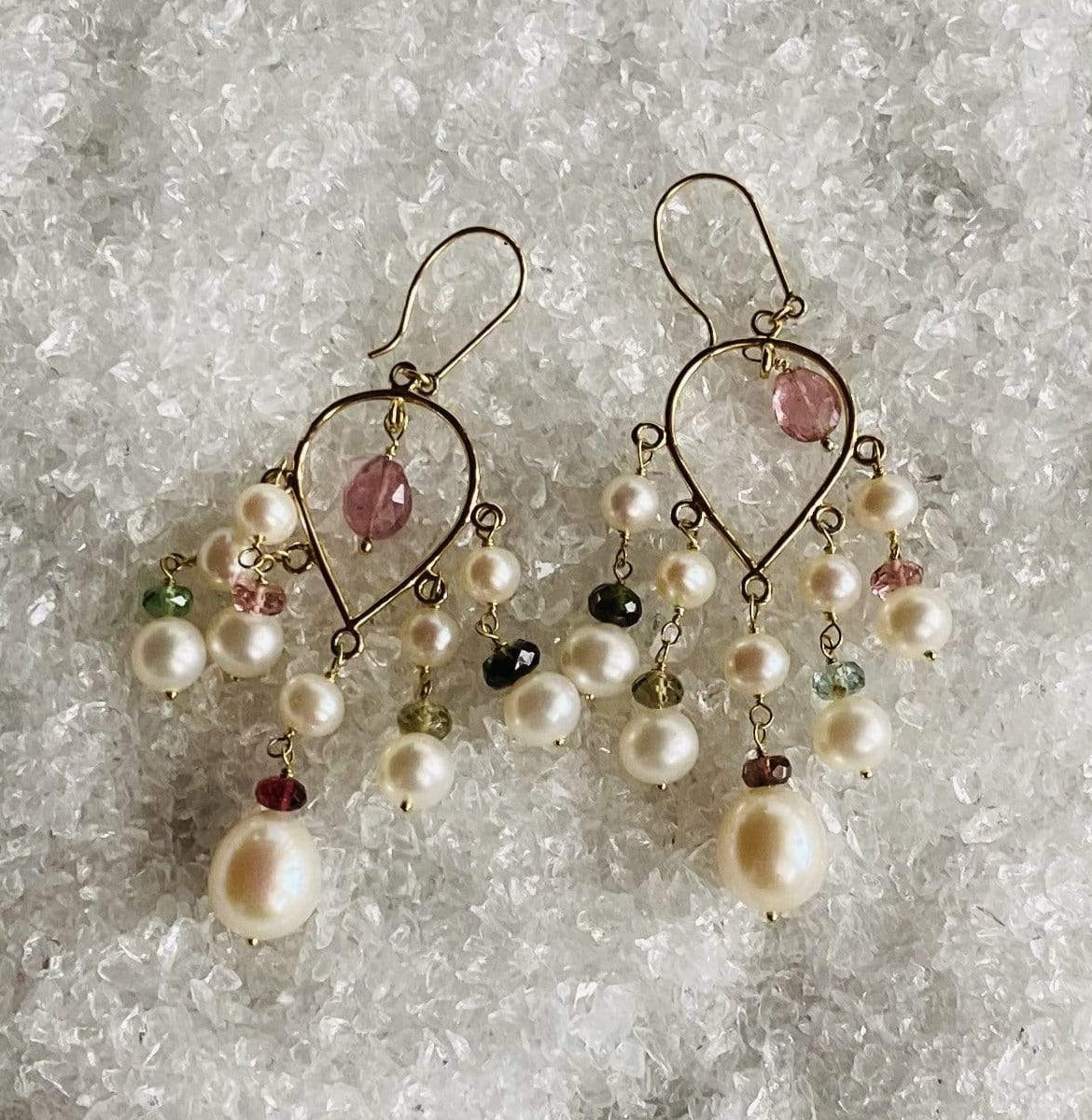 AAA-Grade Pearl-Tourmaline Earrings in 14kt Gold setting