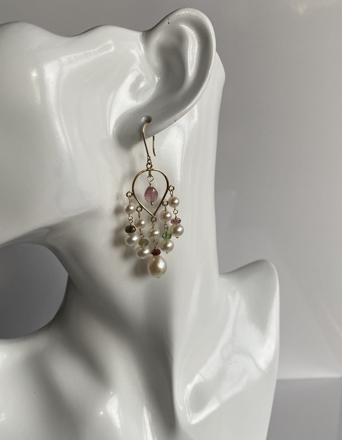 AAA-Grade Pearl-Tourmaline Earrings in 14kt Gold setting