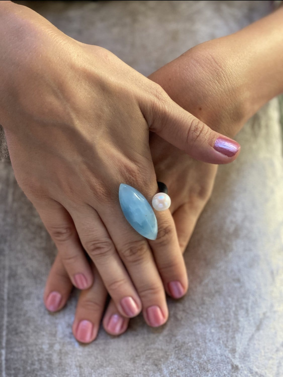 Aquamarine Pearl Attraction Ring