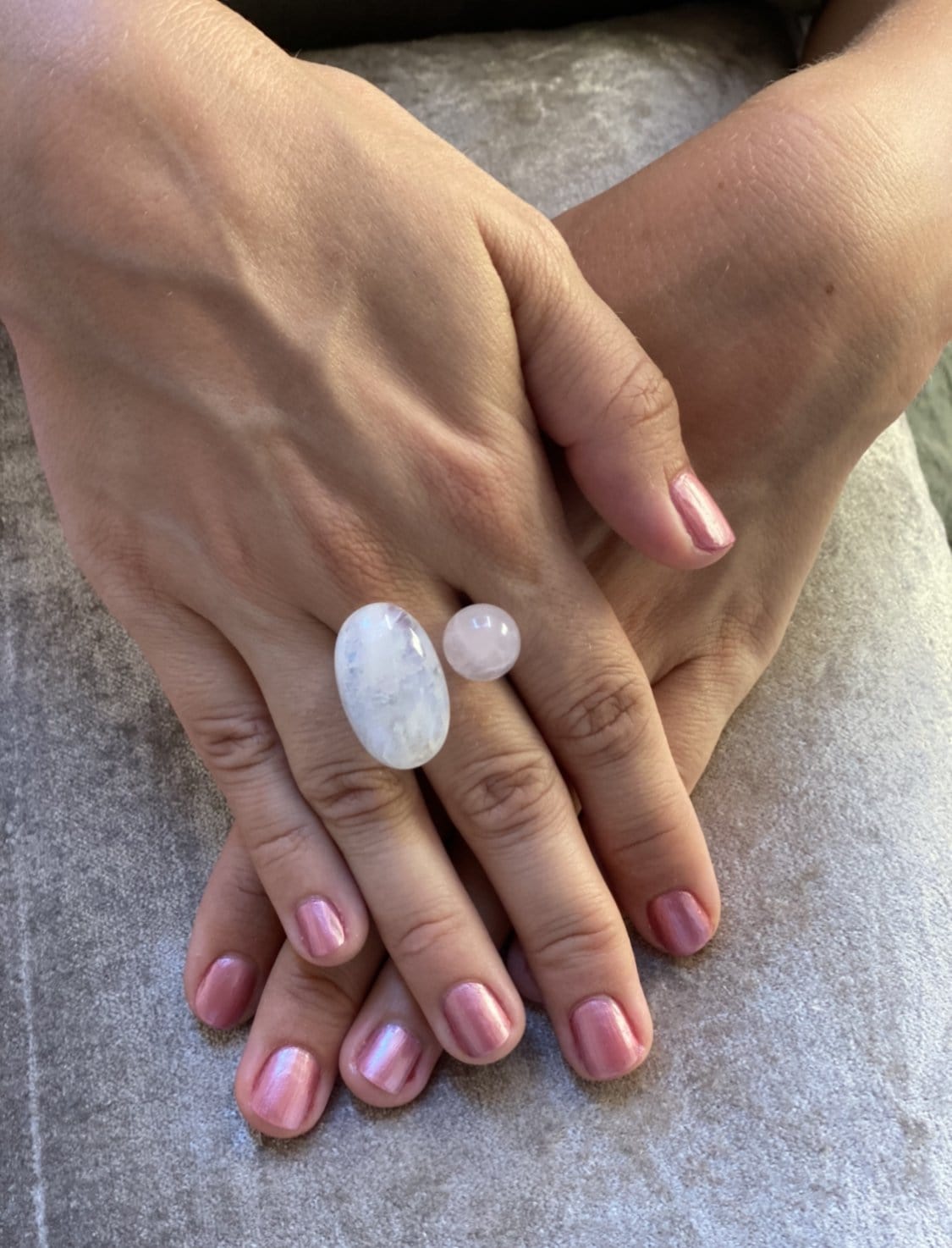 Moonstone Rose Quartz Statement Ring