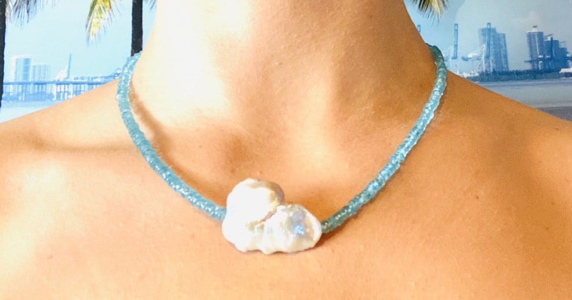 Apatite Pearl Summer Necklace Unique