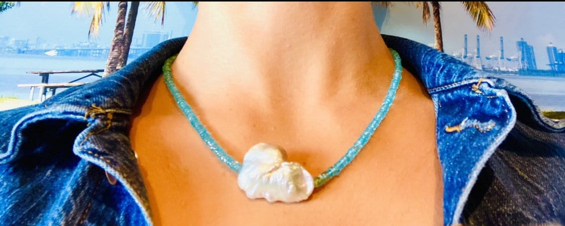 Apatite Pearl Summer Necklace Unique