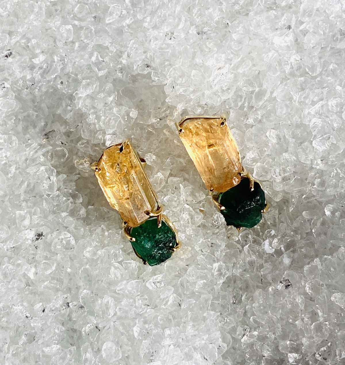 Imperial Topaz Emerald Designer Earrings Gold setting